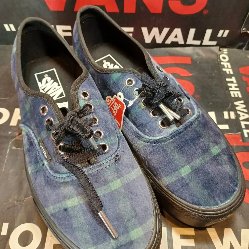 Vans Men's 8/Women's 9.5 Authentic Stacked Velvet Plaid Green Black Blue